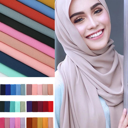 Muslimsk chiffong hijab kvinnor bubbelchiffong halsduk för kvinnor damer slöja muslimsk islam enfärgad malaysisk muslimsk wrap halsdukar