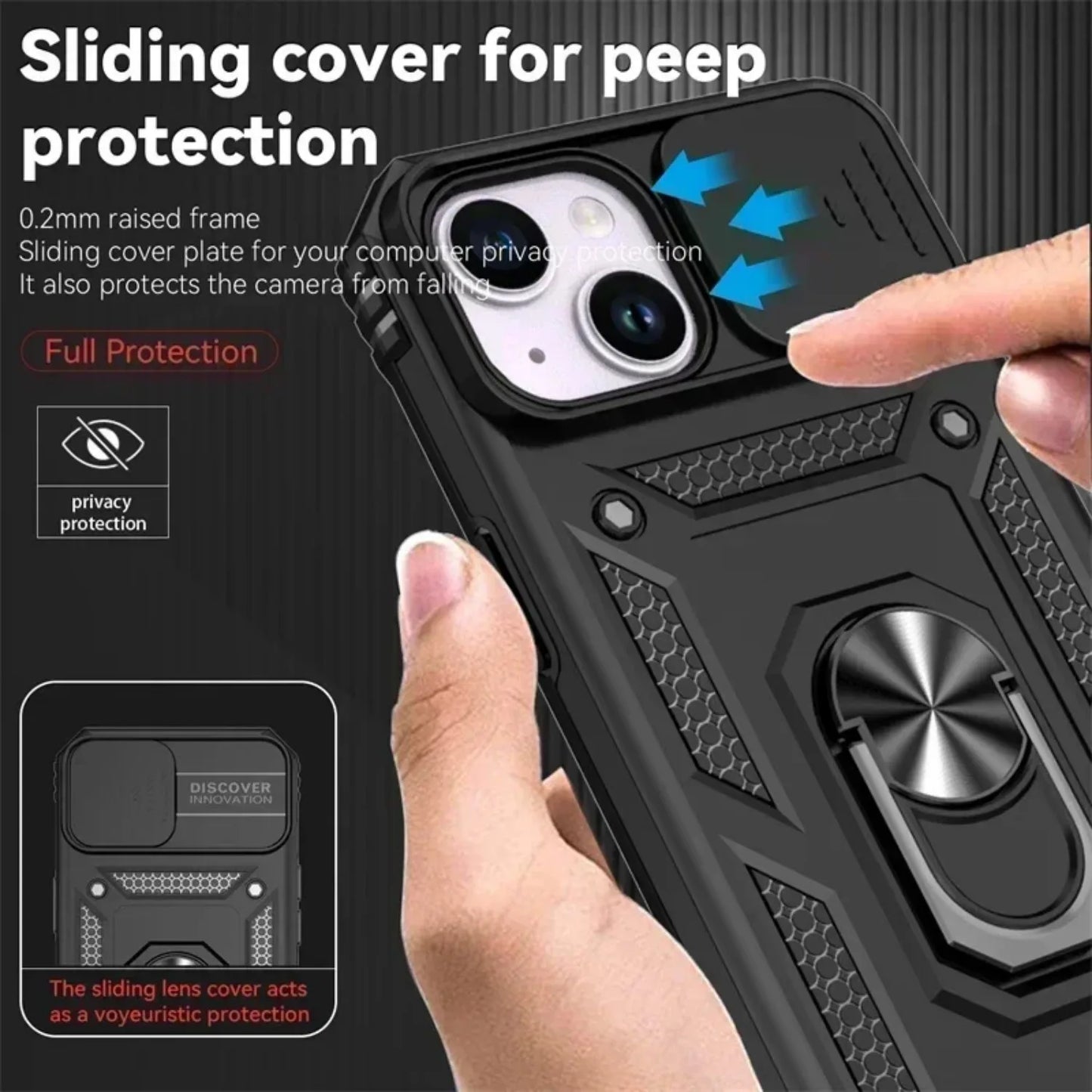 Ringstativ Roterande Skjutkameralins Militärklassat Pansarskal för iPhone 17 16 E 14 13 12 11 15 Pro Max Plus Mini Skal