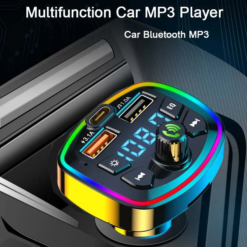 Bil Bluetooth 5.0 FM-sändare Trådlös Adapter Mikrofon Ljudmottagare Bil MP3-spelare 2.1A Dubbel USB Snabbladdare Biltillbehör