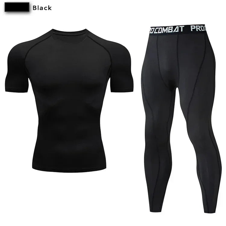 2 st. herr kompressions sportkläder elastiska träningsset yoga träningskläder jogging fitnesskläder träningsoverall byxor sport