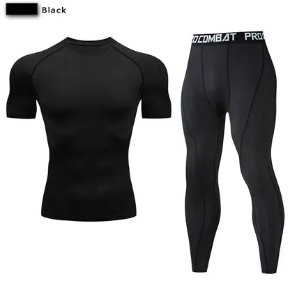 2 st. herr kompressions sportkläder elastiska träningsset yoga träningskläder jogging fitnesskläder träningsoverall byxor sport