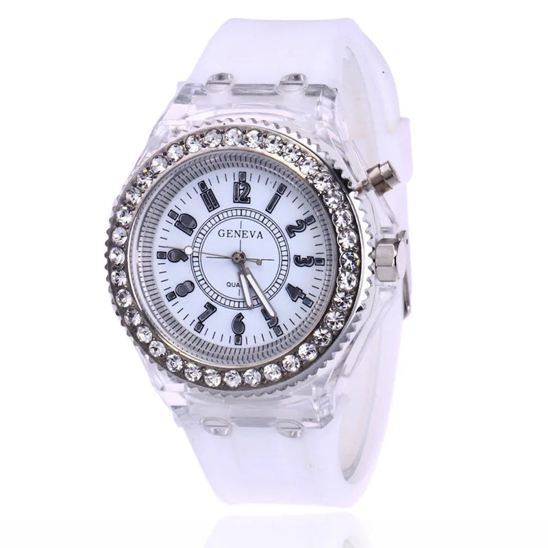LED-ljusblixt lysande klockor kvinnor män pojkar flickor silikon armbandsur mode strass klocka barn barn relogio saati