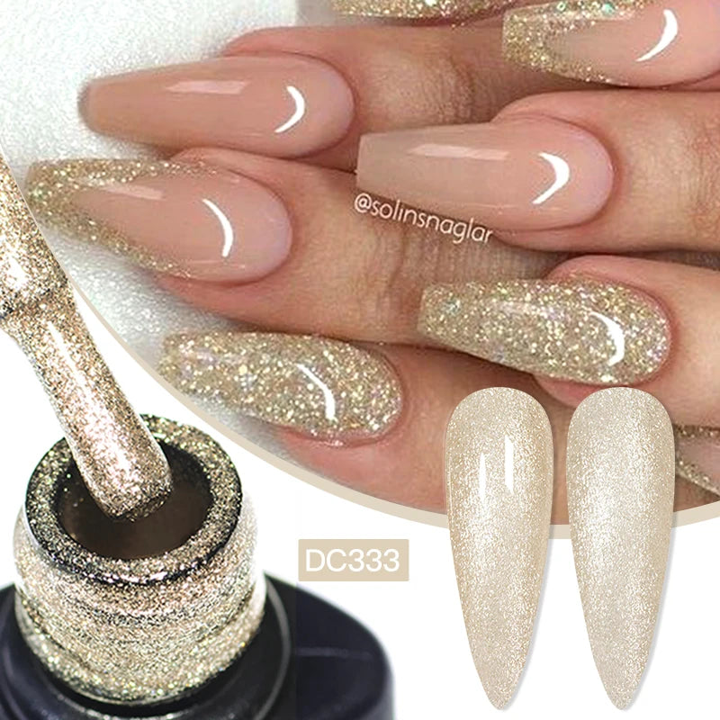7ml Champagne Guld Silver Reflekterande Nagelgellack Glittrande Skinande Glitter Rosa Röd Nageltillbehör Semi-permanent Gellack