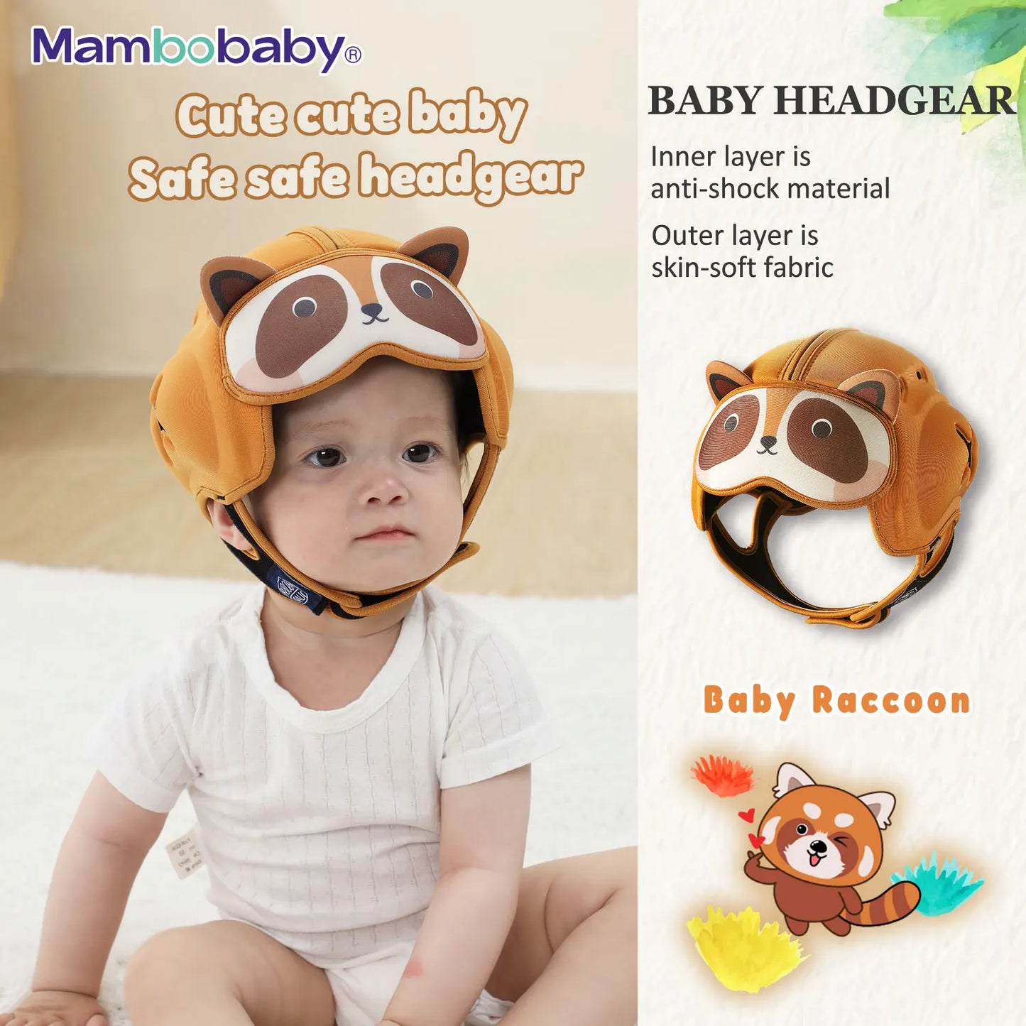 Mambobaby Säker Anti-Shock Babyhjälm Småbarn Huvudskydd Huvudbonad för Spädbarn Lär Krypa, Gå Förhindra Skador från Stötfall