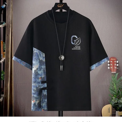 Sommar Ny Modetrend Tryckt Kortärmad T-shirt Sportdräkt Herr Löst Bekvämt Andningsbart Tvådelat Set Stor Storlek