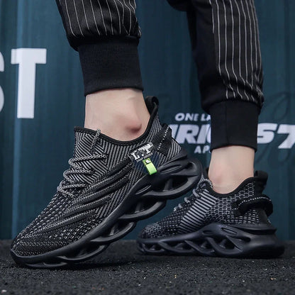Herr Sport Löpning Svarta Joggingskor Casual Sneakers Utomhus Andningsbara Mesh Dam Lätt Stötdämpning Svart Tennis