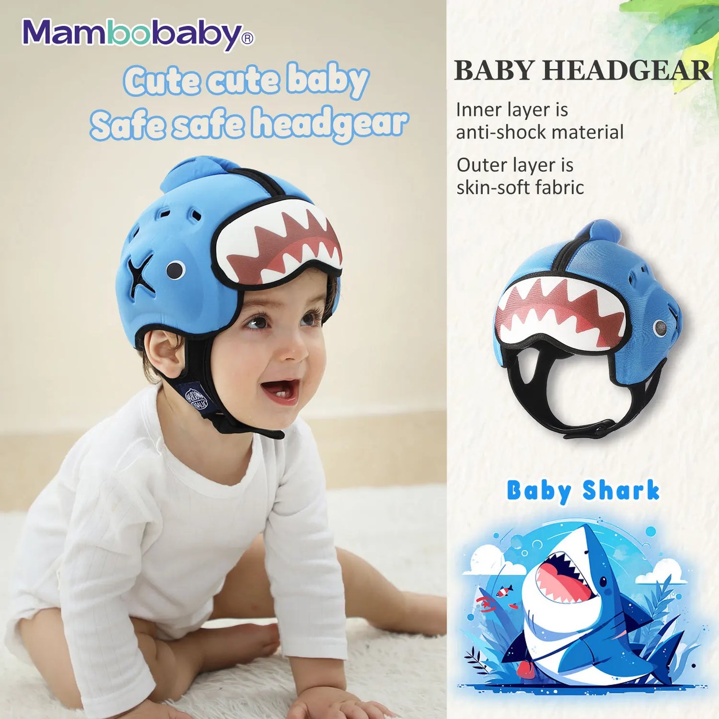 Mambobaby Säker Anti-Shock Babyhjälm Småbarn Huvudskydd Huvudbonad för Spädbarn Lär Krypa, Gå Förhindra Skador från Stötfall