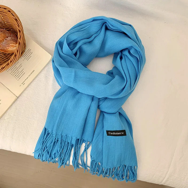 Vår och höst enfärgad halsduk kvinnor koreansk mode kashmir mjuk vinter varm halsduk hijab kvinnlig lång pannband sjal wrap