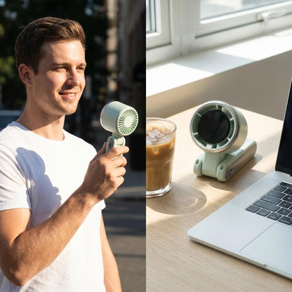 Bärbar mini-handhållen fläkt USB-laddningsbar lång batteritid 3-i-1 personlig turbo-kylfläkt för utomhusbruk, resor, kontor