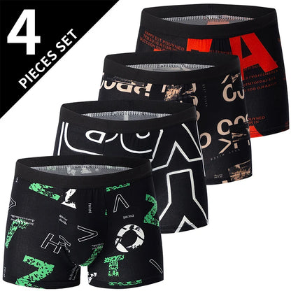 4-pack HERR Enfärgade Sexiga Boxershorts i Europa och Amerika, Antibakteriella, Andningsbara, Plusstorlekar, Herrshorts