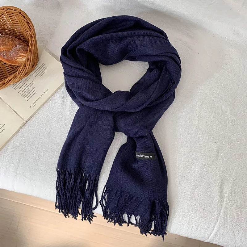 Vår och höst enfärgad halsduk kvinnor koreansk mode kashmir mjuk vinter varm halsduk hijab kvinnlig lång pannband sjal wrap