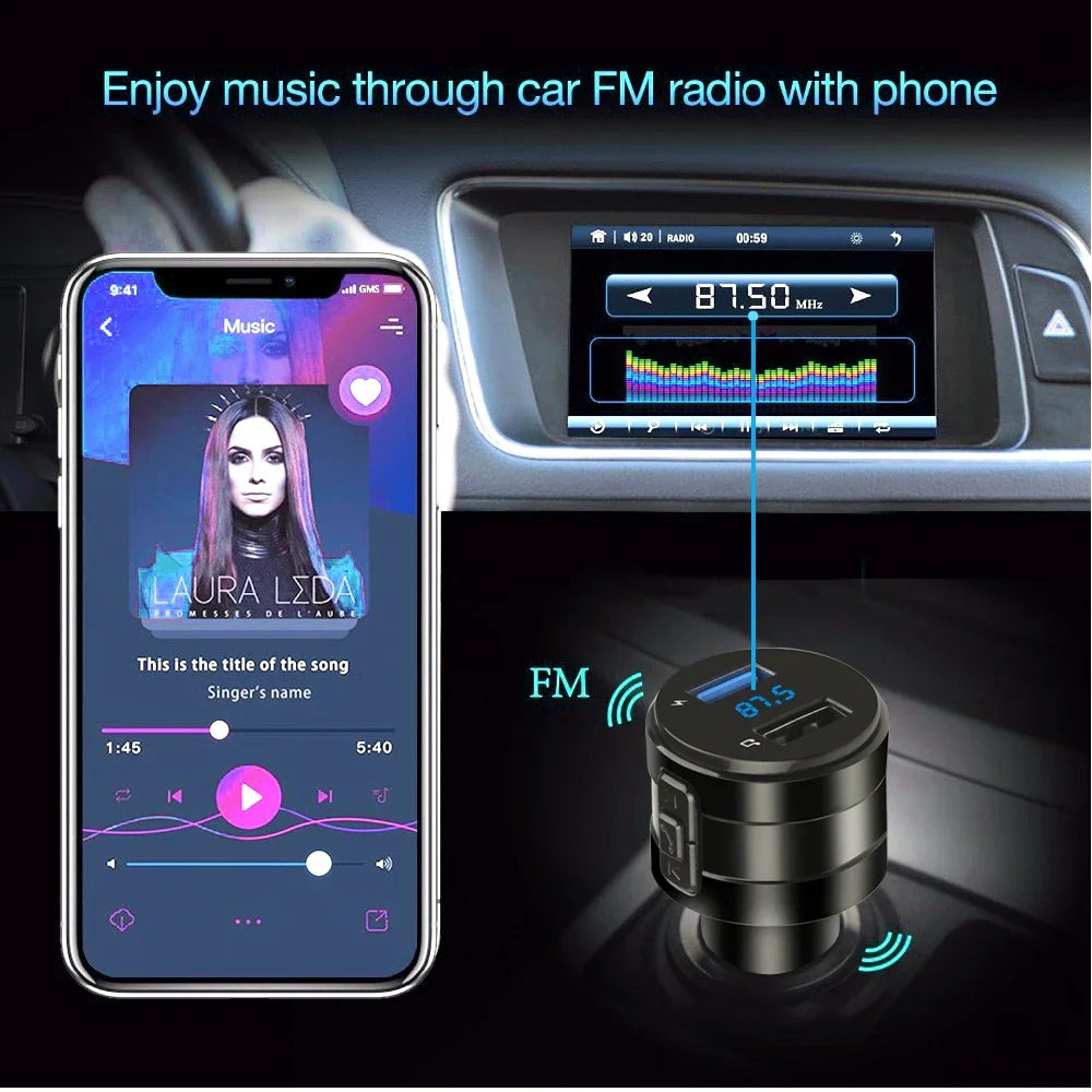 Bluetooth FM-sändare MP3-spelare Handsfree-bilsats 3.1A Dubbel USB-laddare Strömadapter För bil-DVR Radio Biltillbehör