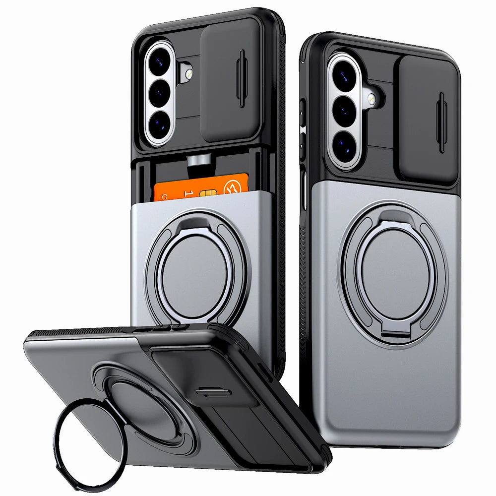 Stötsäkert Armor-skal för Samsung Galaxy A57 A37 A17 A27 A56 A36 A26 A16 A55 A15 5G 4G S26 S25 S24 FE Plus Korthållare Stativskydd