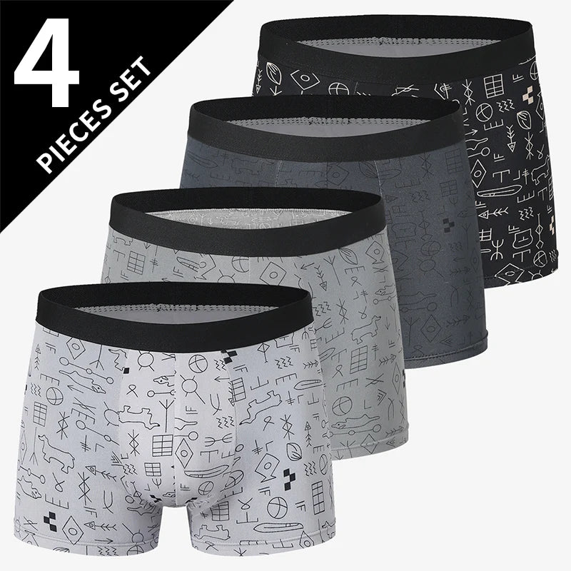 4-pack HERR Enfärgade Sexiga Boxershorts i Europa och Amerika, Antibakteriella, Andningsbara, Plusstorlekar, Herrshorts
