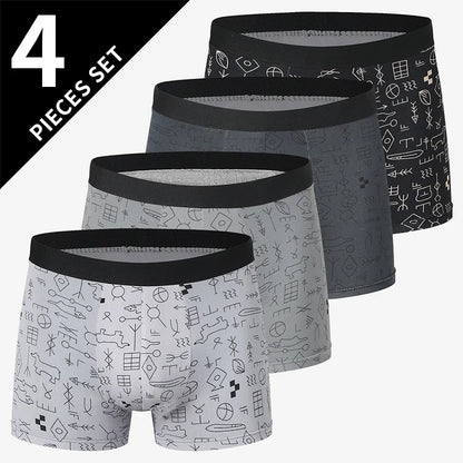 4-pack HERR Enfärgade Sexiga Boxershorts i Europa och Amerika, Antibakteriella, Andningsbara, Plusstorlekar, Herrshorts