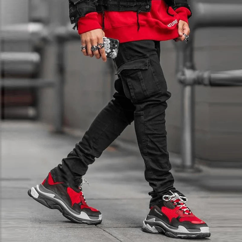 Herr Amerikanska Jeans Med Flerficksfickor Herr Nya Slim Fit Smala Ben Denimbyxor Dagligen Casual Mångsidiga Enfärgade Pennbyxor