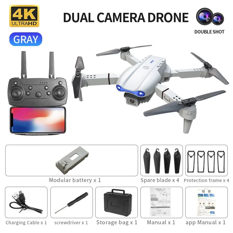 RC Drönare 4K HD Dubbelkamera 5G WIFI FPV Hopfällbar Quadcopter med Höjdhållnings-LED-Lampor Gåva