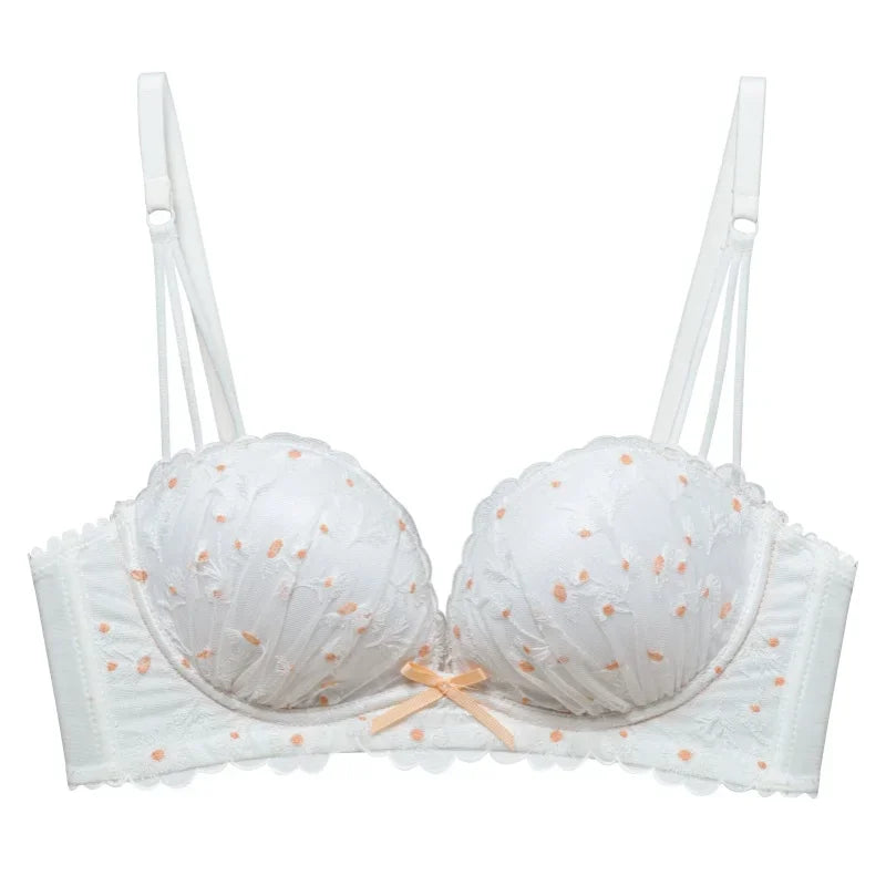 Designer fransk spets-BH - Lätt lyxig bygelfri push-up, anti-slapp broderad bralette för kvinnor eleganta vinterunderkläder