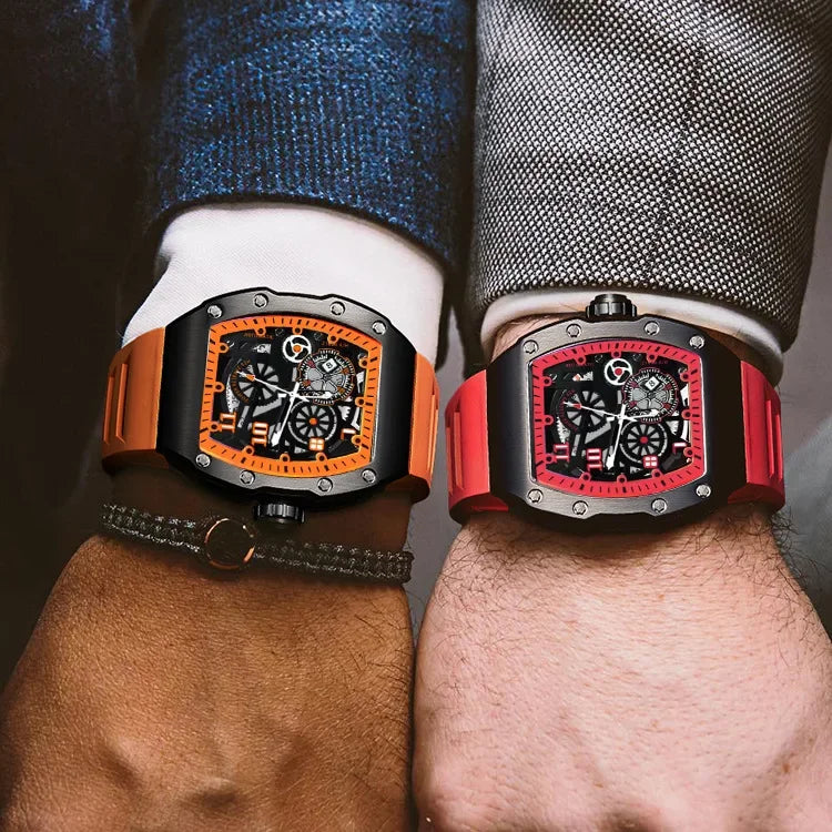 MAYZHISU Sport Herrklocka Tunnformad Quartz Armbandsur för Herrar Kalender Lysande Ihålig Urtavla Icke-mekanisk Herrklocka