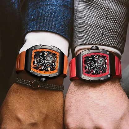 MAYZHISU Sport Herrklocka Tunnformad Quartz Armbandsur för Herrar Kalender Lysande Ihålig Urtavla Icke-mekanisk Herrklocka