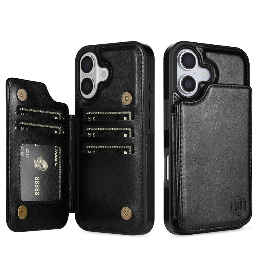 Plånbok med RFID-blockerande lager, skyddande stöldskyddande magnetiskt läderfodral för iPhone Air 17 Pro Max 16e 15 Plus 14 13 12 11 korthållare
