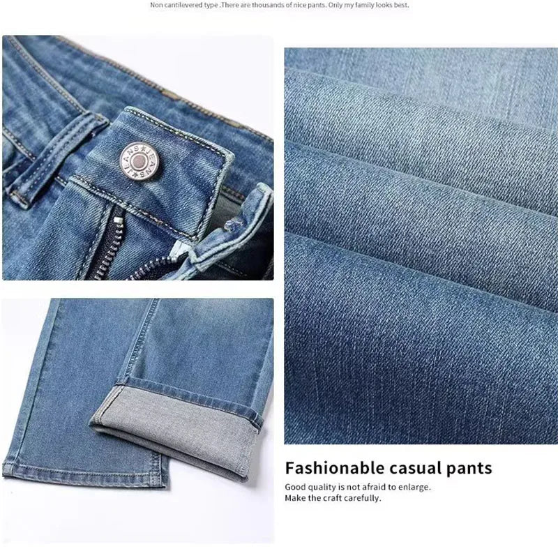 Vår Höst Herr Baggy Hög Midja Jeans Herrmode Casual Plus Size Byxor Klassiska Stretchiga Raka Ben Denimbyxor
