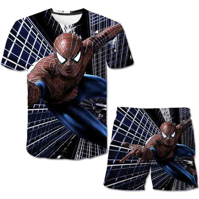 Kids Unisex Marvel Tshirt Set Summer Game Print Superhero Clothes Hulk Iron Man Short Sleeve Pants 2 Piece