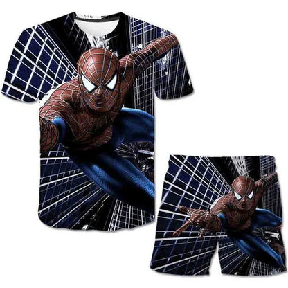 Kids Unisex Marvel Tshirt Set Summer Game Print Superhero Clothes Hulk Iron Man Short Sleeve Pants 2 Piece