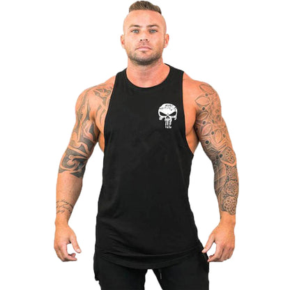 Ny het rea herrlinne med dödskalletryck, andningsbart linne, coolt linne, löpartröja i bomull, bodybuilding-linne, fitness-tröja, ärmlös