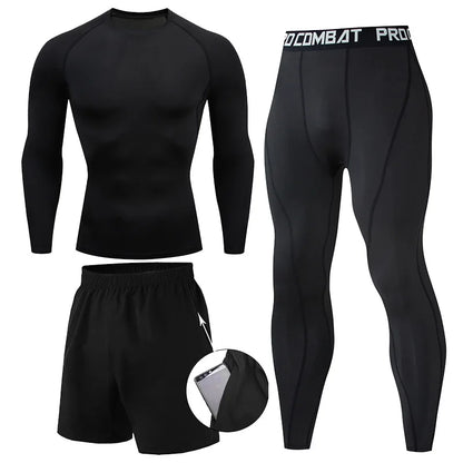 Herr 2/3-delars set boxningsdräkt rashguard herrkit MMA kompressionskläder herr långärmad t-shirt + leggings träningsdräkt sportdräkt