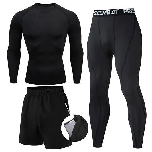 Herr 2/3-delars set boxningsdräkt rashguard herrkit MMA kompressionskläder herr långärmad t-shirt + leggings träningsdräkt sportdräkt