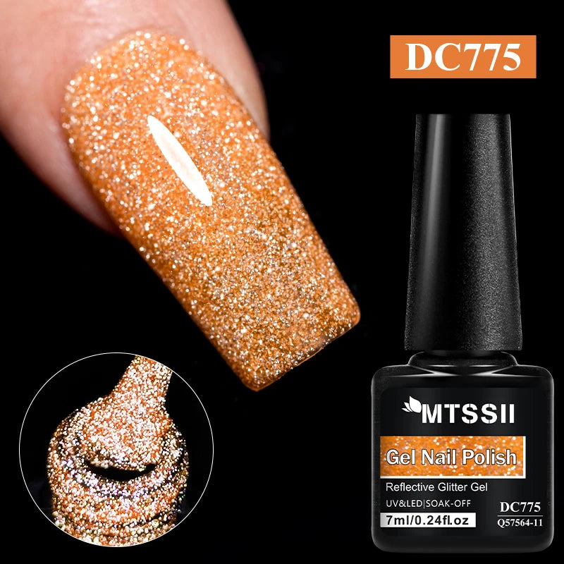 7ml Champagne Guld Silver Reflekterande Nagelgellack Glittrande Skinande Glitter Rosa Röd Nageltillbehör Semi-permanent Gellack