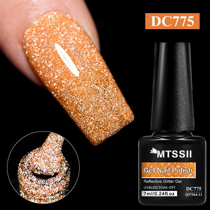 7ml Champagne Guld Silver Reflekterande Nagelgellack Glittrande Skinande Glitter Rosa Röd Nageltillbehör Semi-permanent Gellack