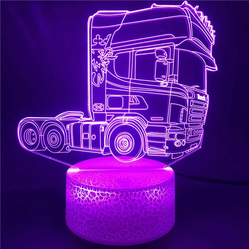 Truck Head 3D-illusionslampa akryl LED-nattlampa sovrumsdekoration nattlampa 7 färgskiftande present barn barn