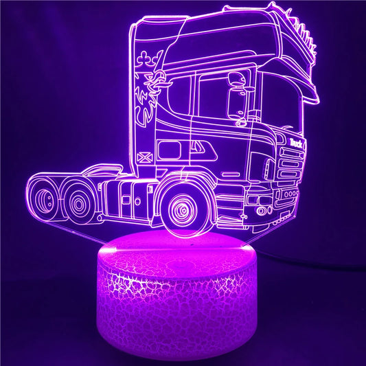 Truck Head 3D-illusionslampa akryl LED-nattlampa sovrumsdekoration nattlampa 7 färgskiftande present barn barn