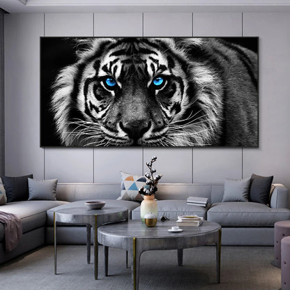 Moderna tryck Canvastavlor Svartvita tigerhuvudmålningar Väggkonst Posters Djurkonst Tavlor Gråa för heminredning