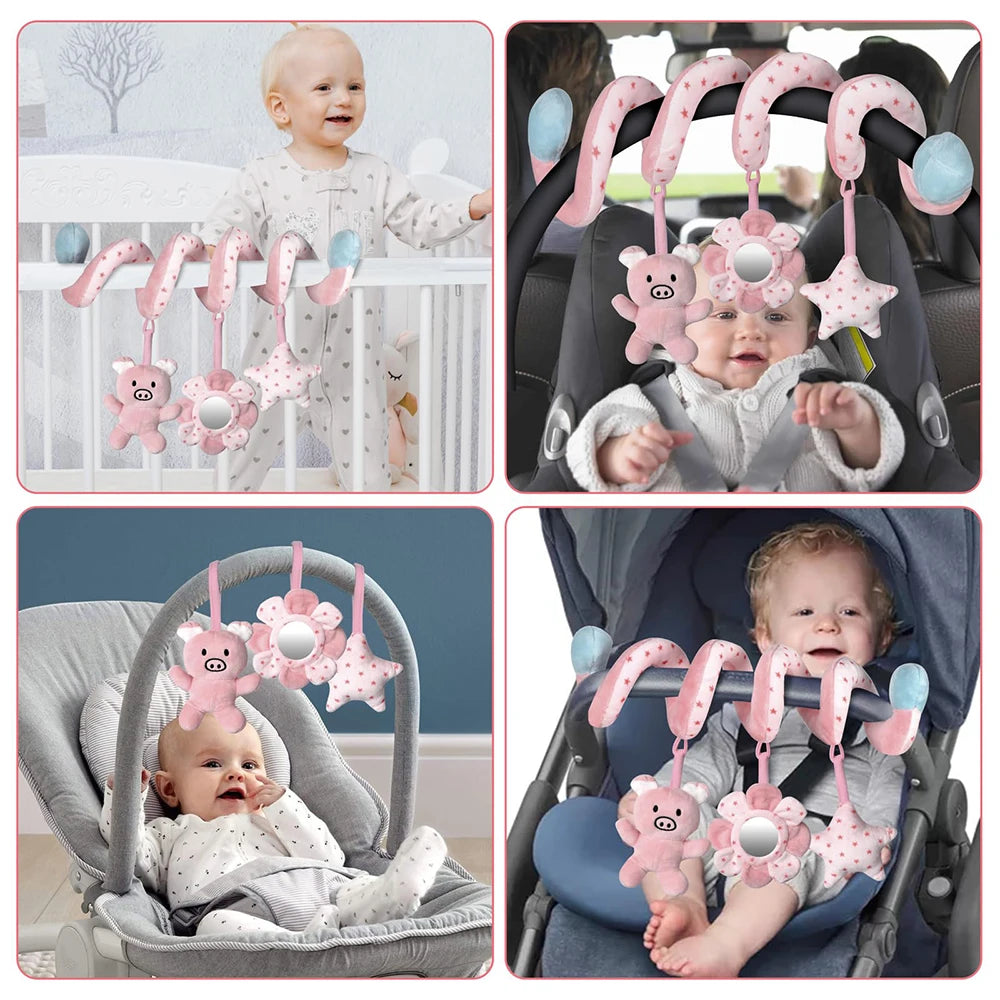 Bilbarnstol Spädbarn Spiralaktivitet Hängande Leksaker Barnvagnsstång Spjälsäng Bassinet Mobil med Spegel BB Squeaker och Skalror