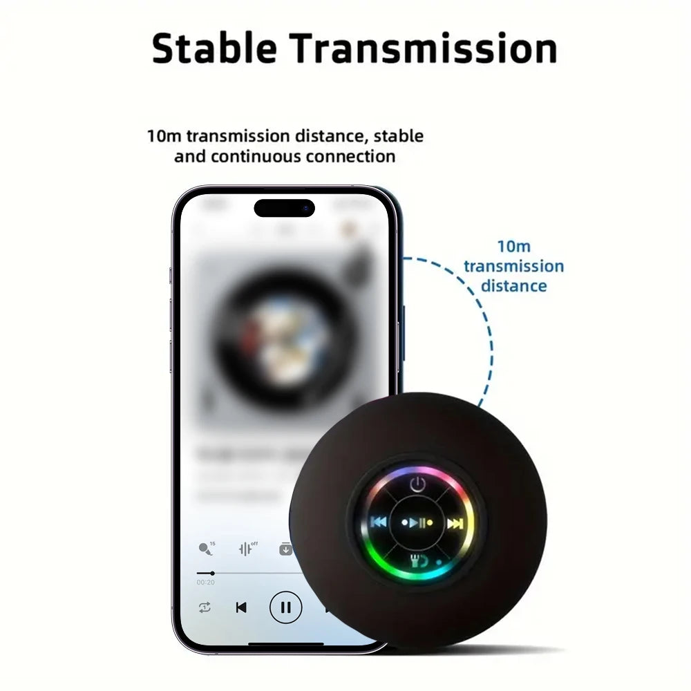 Bärbar trådlös Bluetooth 5.0-högtalare LED IPX4 vattentät högtalare utomhus badrum stor sugkopp mini stereo ljudlåda