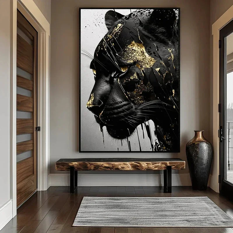 Svart och guld Svart panter abstrakt väggkonst posters och tryck Canvastavlor väggbilder för vardagsrum heminredning