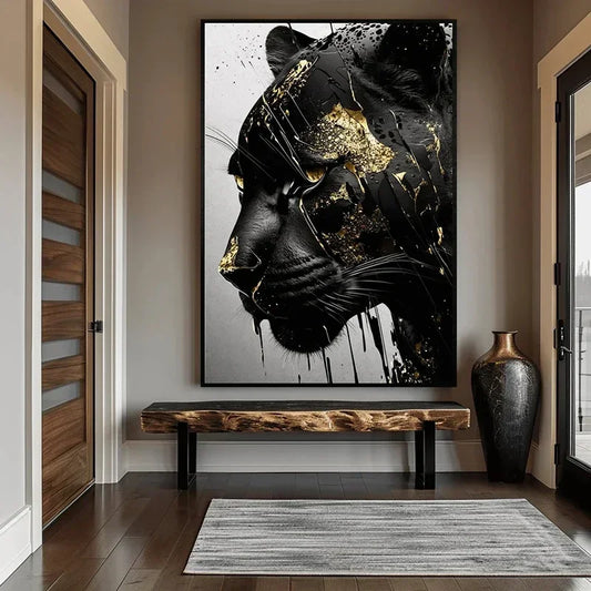 Svart och guld Svart panter abstrakt väggkonst posters och tryck Canvastavlor väggbilder för vardagsrum heminredning