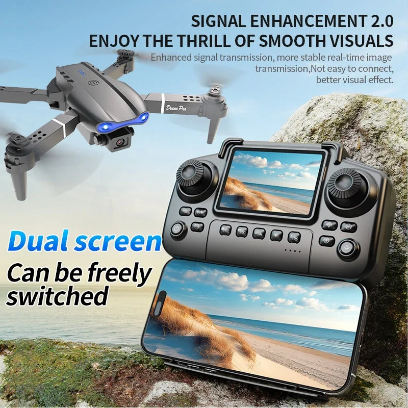 E99 Pro Drönare med 8K HD-kamera Fjärrstyrd Quadcopter Fyraxlad Flygplan Höjdhållning GPS Flygleksak för Flygfotografering