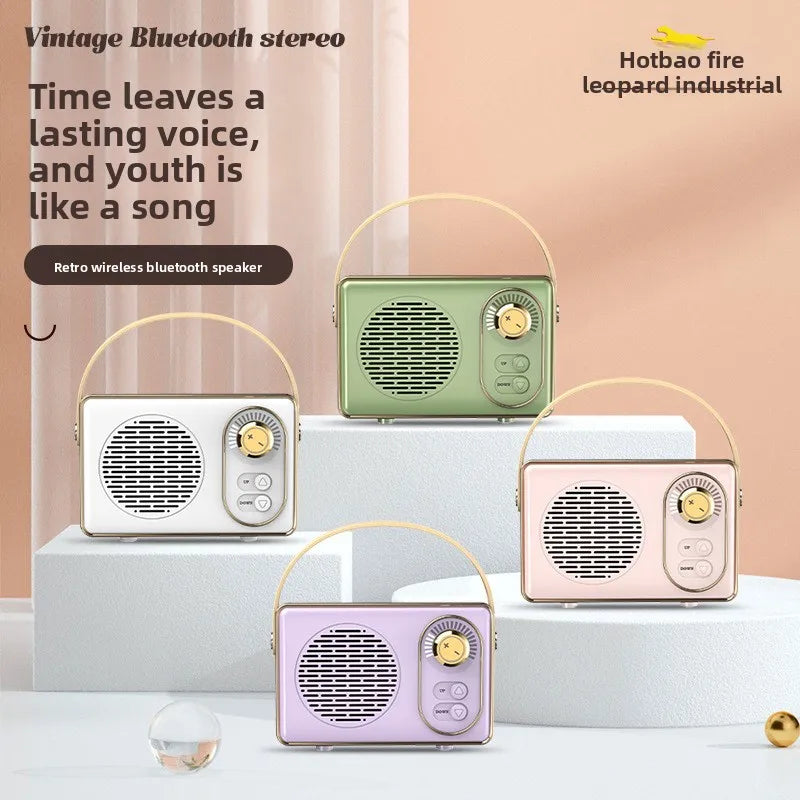 Mini Bluetooth-högtalare i vintagestil, trådlös ljudspelare, bärbar utomhushögtalare med klassisk design, hemma- och reseanvändning