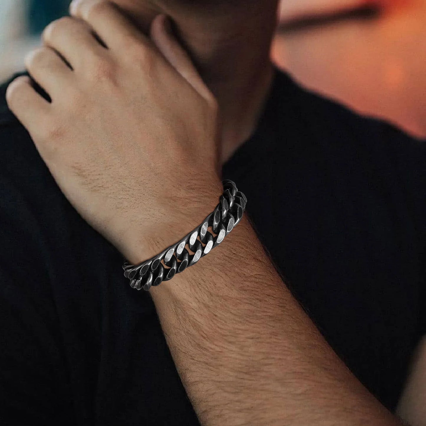 12mm Retro Chunky Kubanska Kedjearmband för Herr, Armband i Rostfritt Stål med Kedjelänk, Vintage Coola Punk Smycken Presenter
