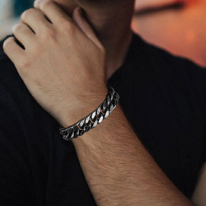 12mm Retro Chunky Kubanska Kedjearmband för Herr, Armband i Rostfritt Stål med Kedjelänk, Vintage Coola Punk Smycken Presenter