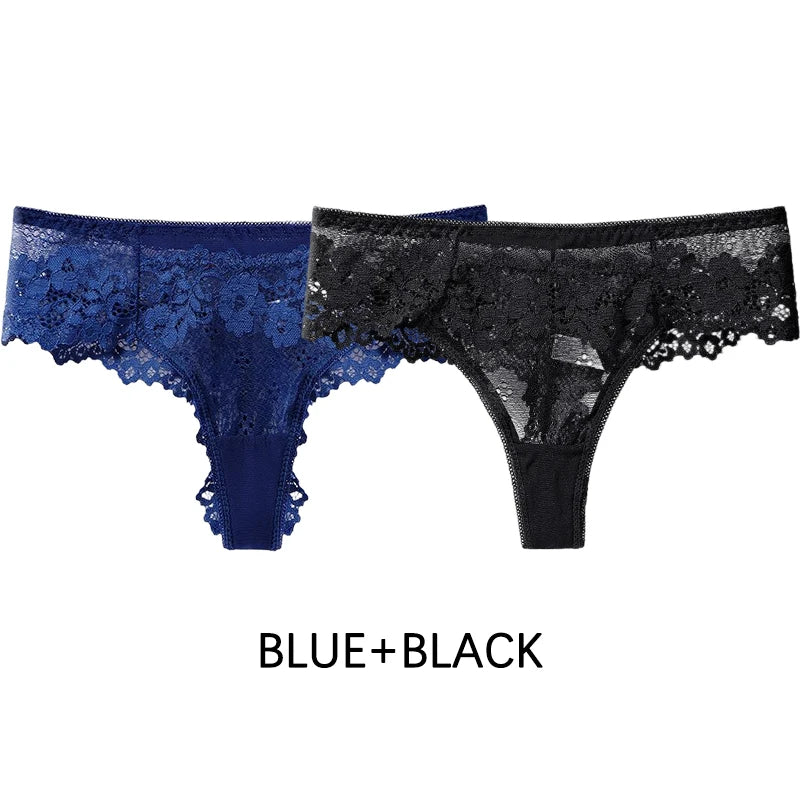 Meet’r Dam 2 st. trosor Sexiga frestelse spetsunderkläder G-stringtrosor Intima trosor Thongs Damtrosor med låg midja och T-rygg