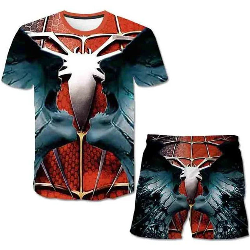 Kids Unisex Marvel Tshirt Set Summer Game Print Superhero Clothes Hulk Iron Man Short Sleeve Pants 2 Piece