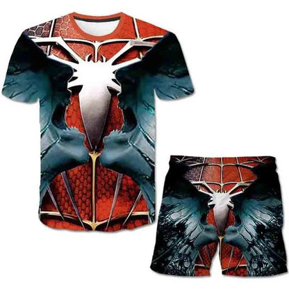 Kids Unisex Marvel Tshirt Set Summer Game Print Superhero Clothes Hulk Iron Man Short Sleeve Pants 2 Piece