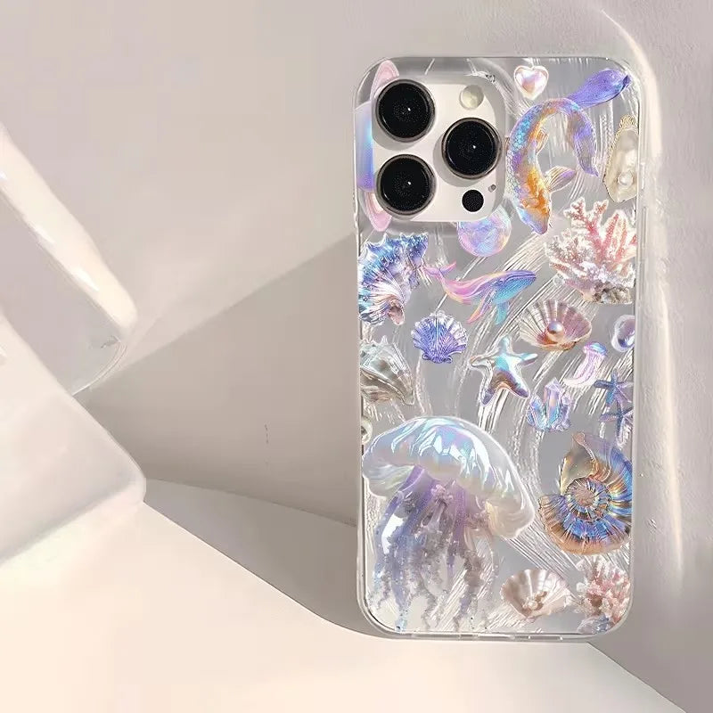 Glansigt färgglatt skal med sommarmönster och havsmönster för iPhone 17 Pro 16 15 14 Plus 13 12 11 Pro Max 16E 17Air XR XS Max-fodral