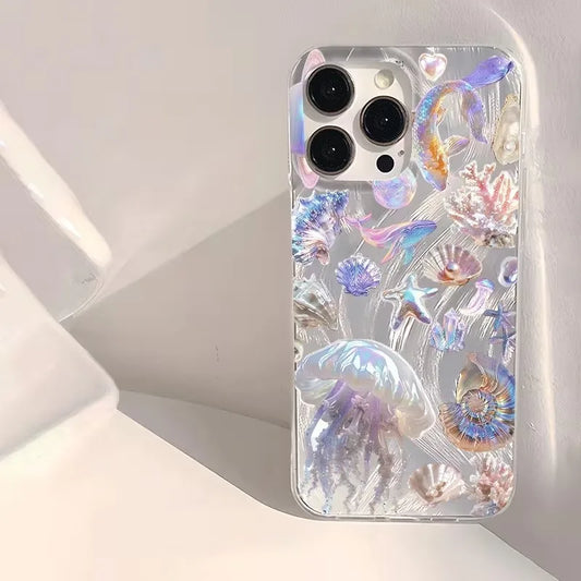 Glansigt färgglatt skal med sommarmönster och havsmönster för iPhone 17 Pro 16 15 14 Plus 13 12 11 Pro Max 16E 17Air XR XS Max-fodral