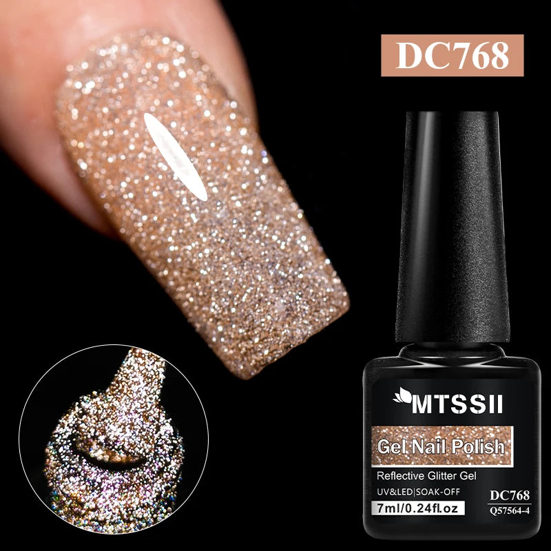 7ml Champagne Guld Silver Reflekterande Nagelgellack Glittrande Skinande Glitter Rosa Röd Nageltillbehör Semi-permanent Gellack